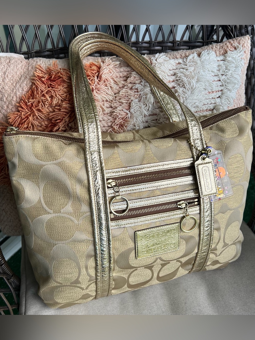 Coach Metallic Gold Signature Poppy Tote